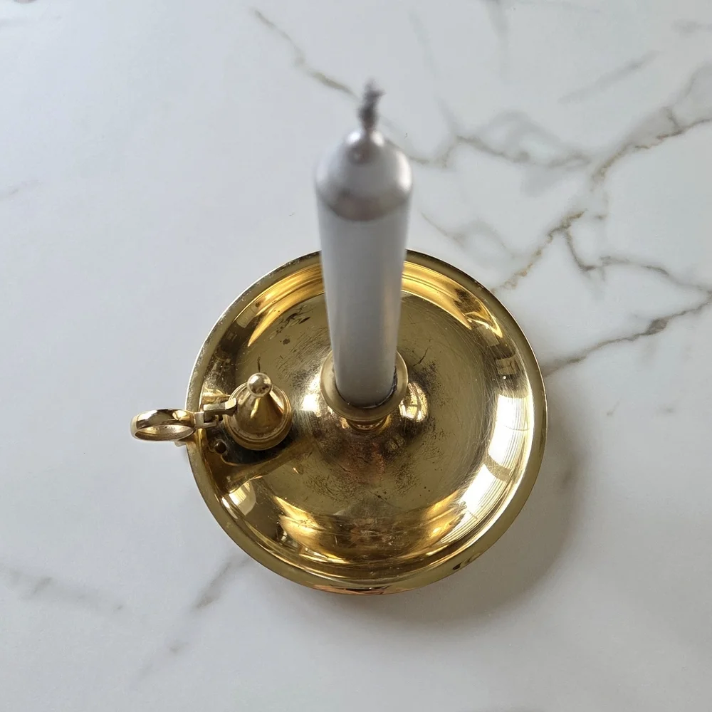 Baldwin Brass Chamberstick Candle Holder with‎ Snuffer Finger Loop Made in USA
